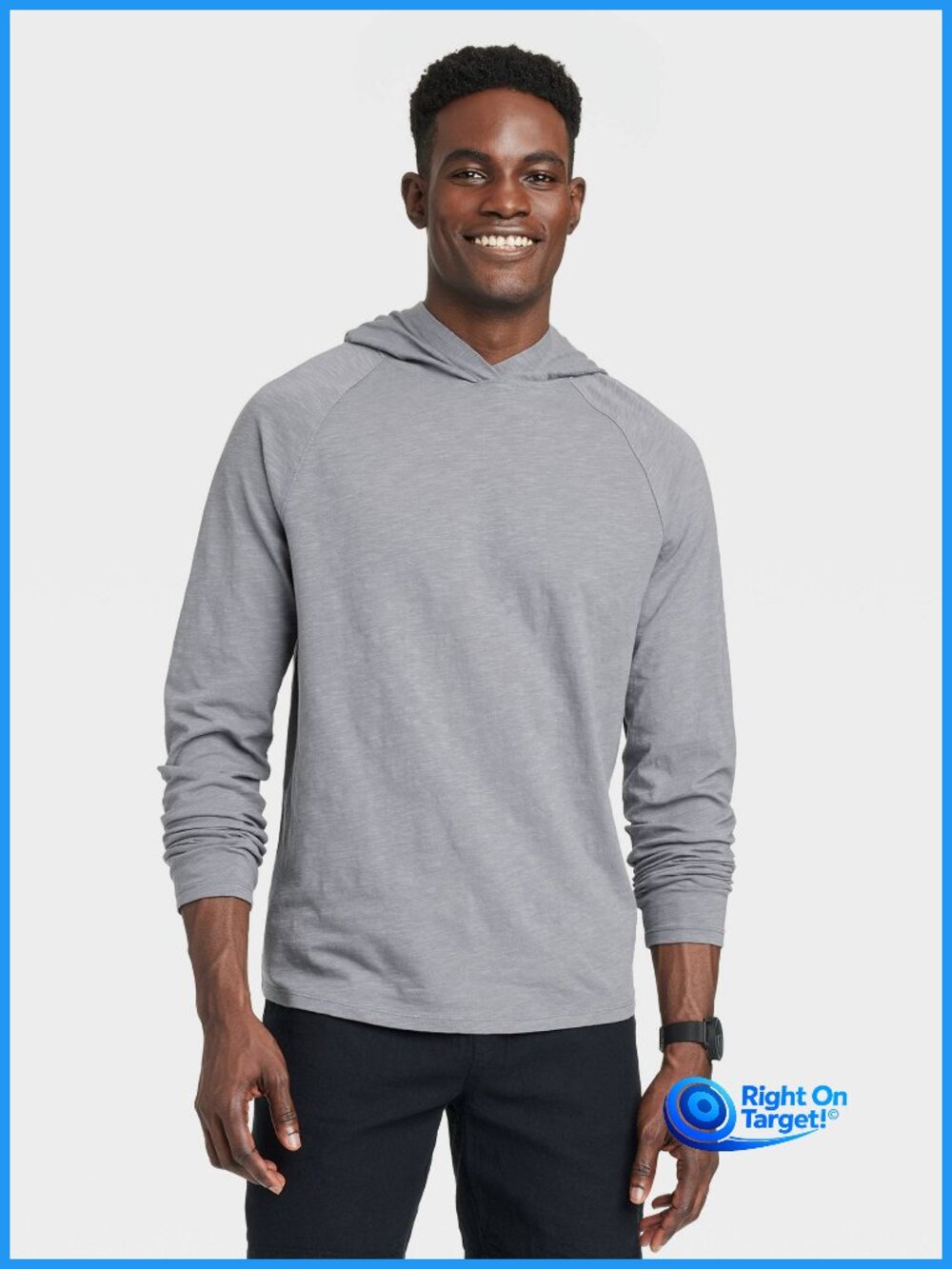 Large - Mens Raglan Sleeve Hooded Long Sleeve TShirt - Goodfellow Co - Gray